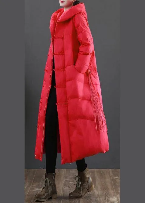 2021 red down jacket woman plus size down jacket hooded zippered fine overcoat