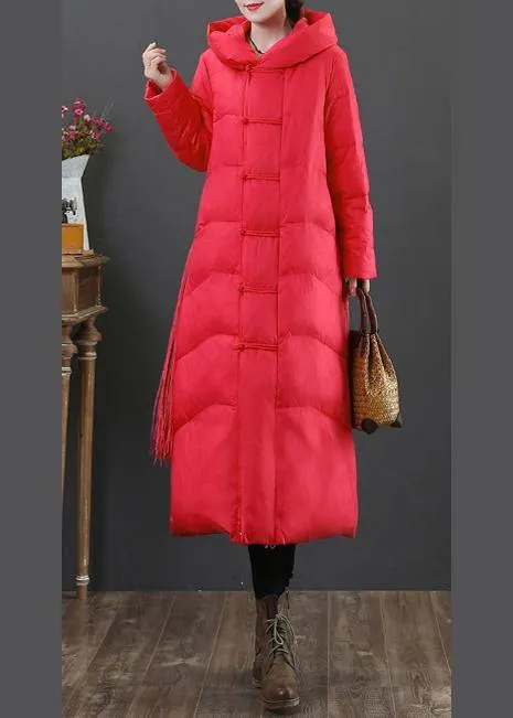 2021 red down jacket woman plus size down jacket hooded zippered fine overcoat