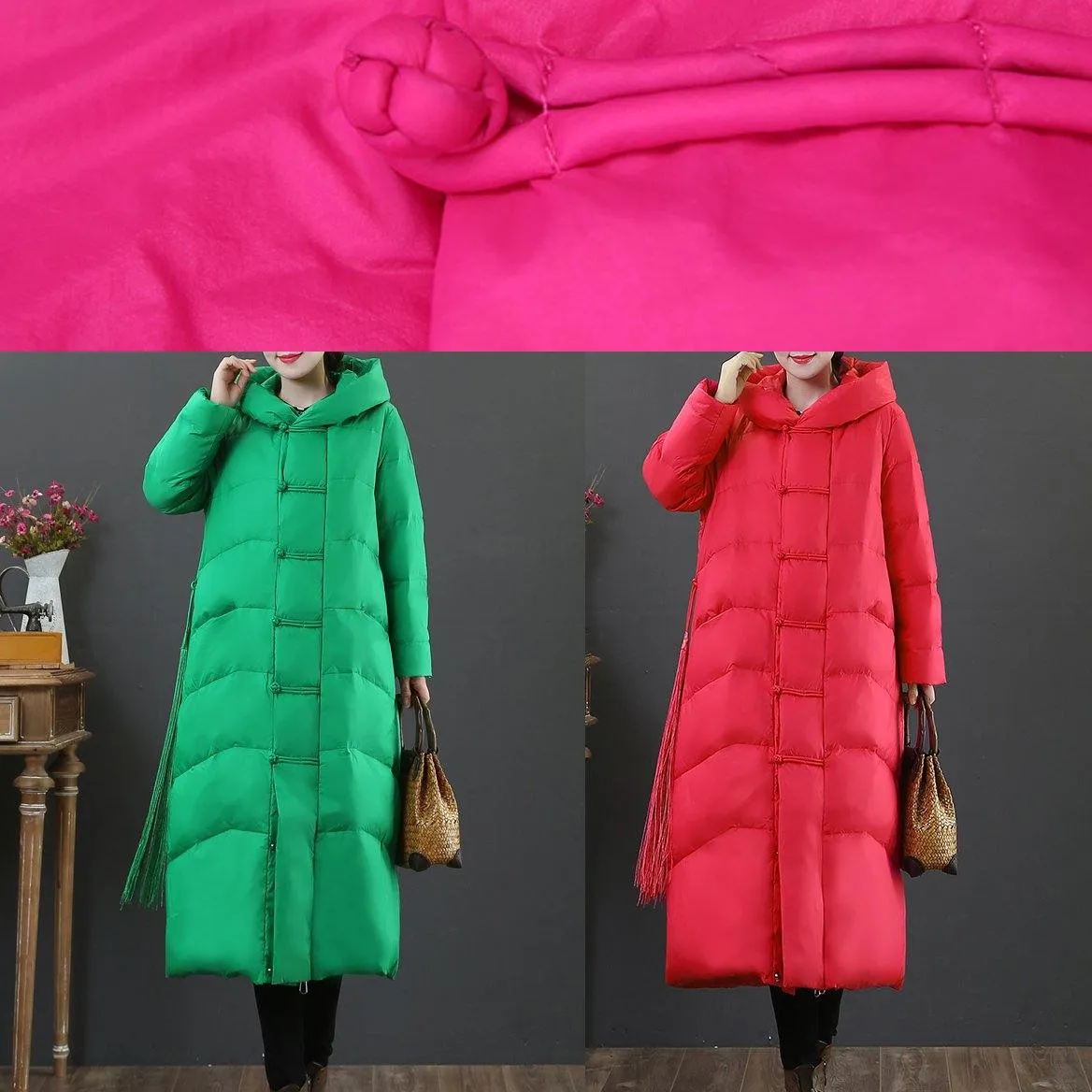 2021 red down jacket woman plus size down jacket hooded zippered fine overcoat