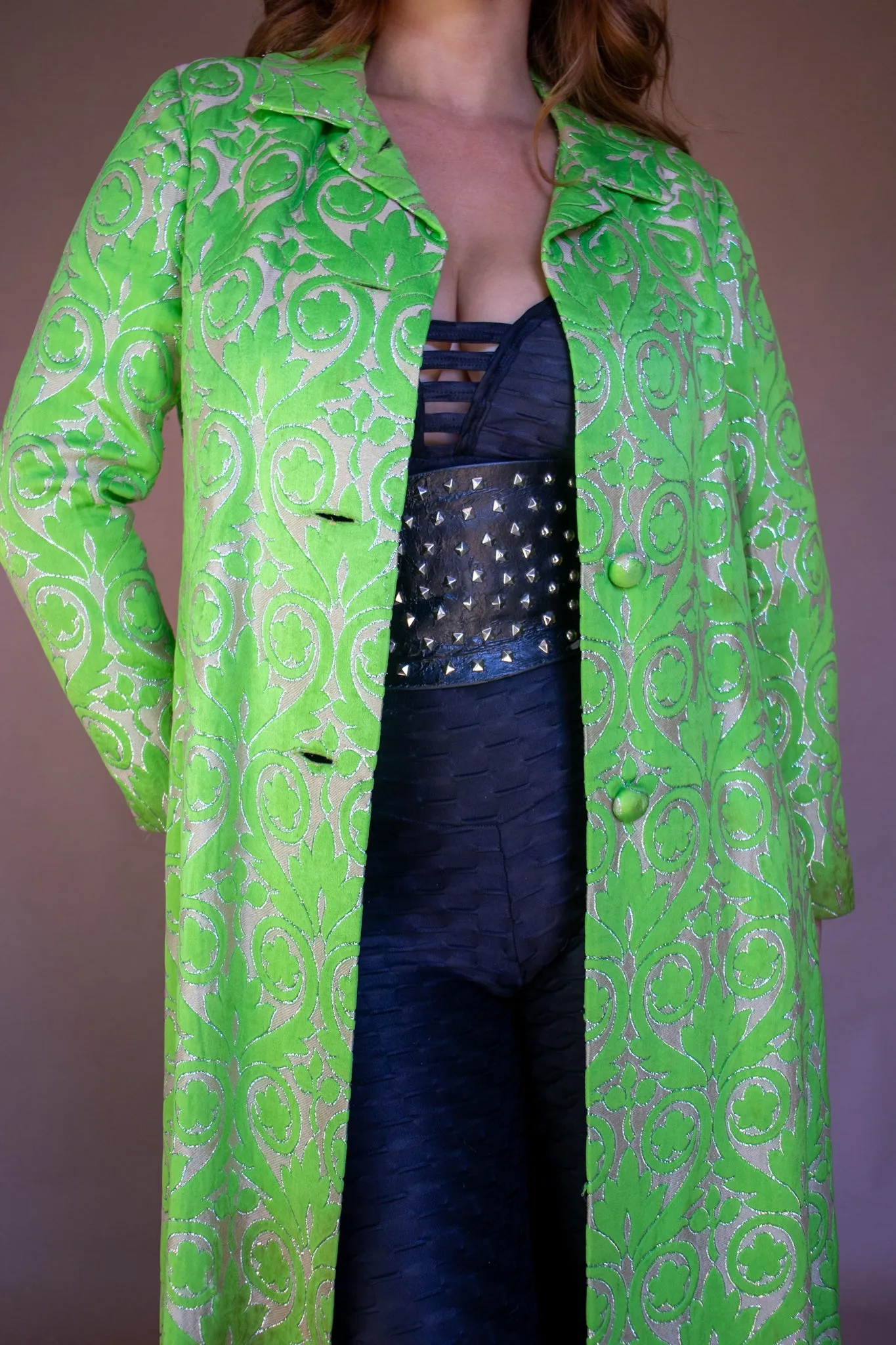 60s Bright Green Tapestry Coat