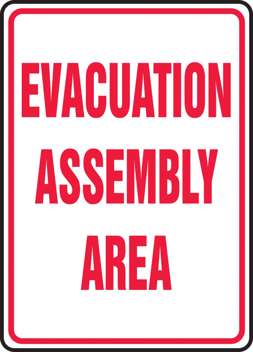 Accuform® 24" X 18" Red And White Aluminum Safety Signs "EVACUATION ASSEMBLY AREA"