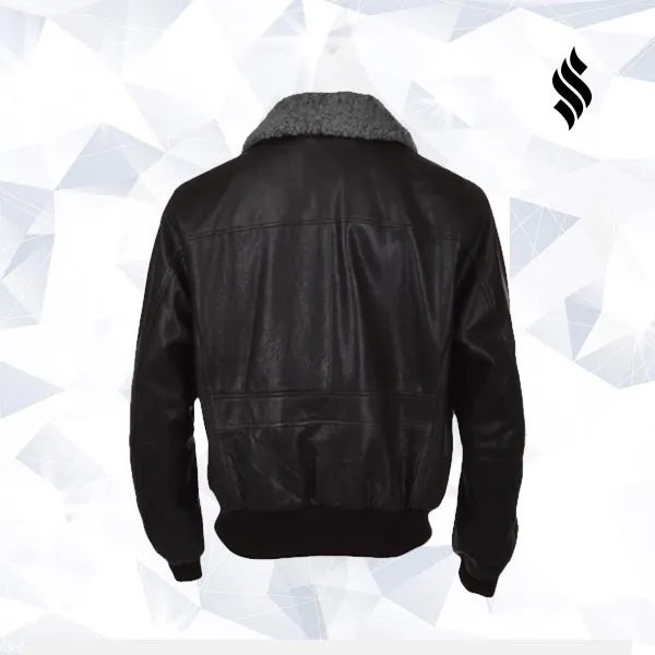 Aviator Fur Collar Black Leather Jacket