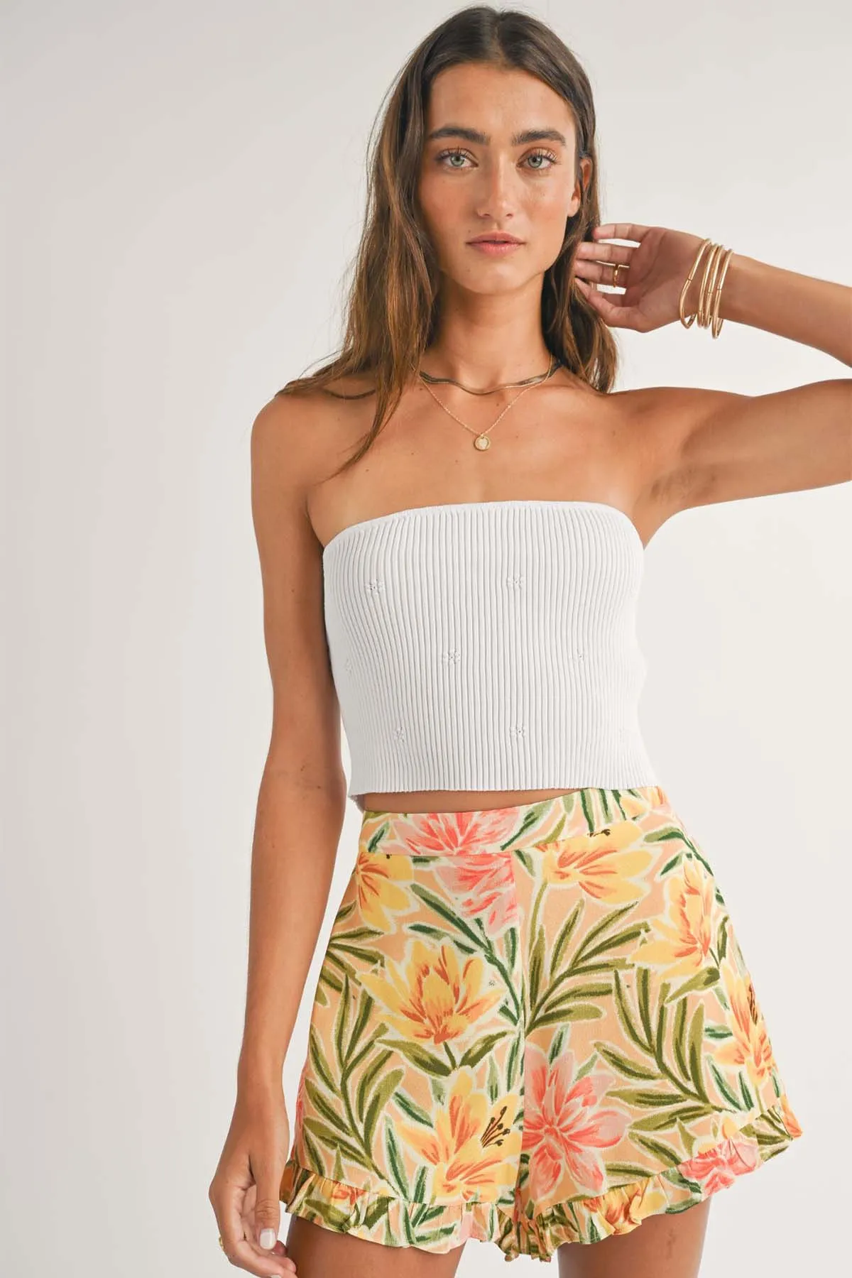 AYLA FLOWER RIB TUBE TOP