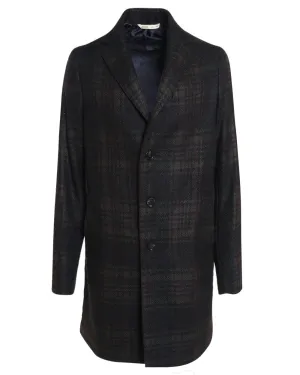 Black and Green Wool Blend Plaid Overcoat