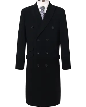 Black Double Breasted Wool Cashmere Overcoat