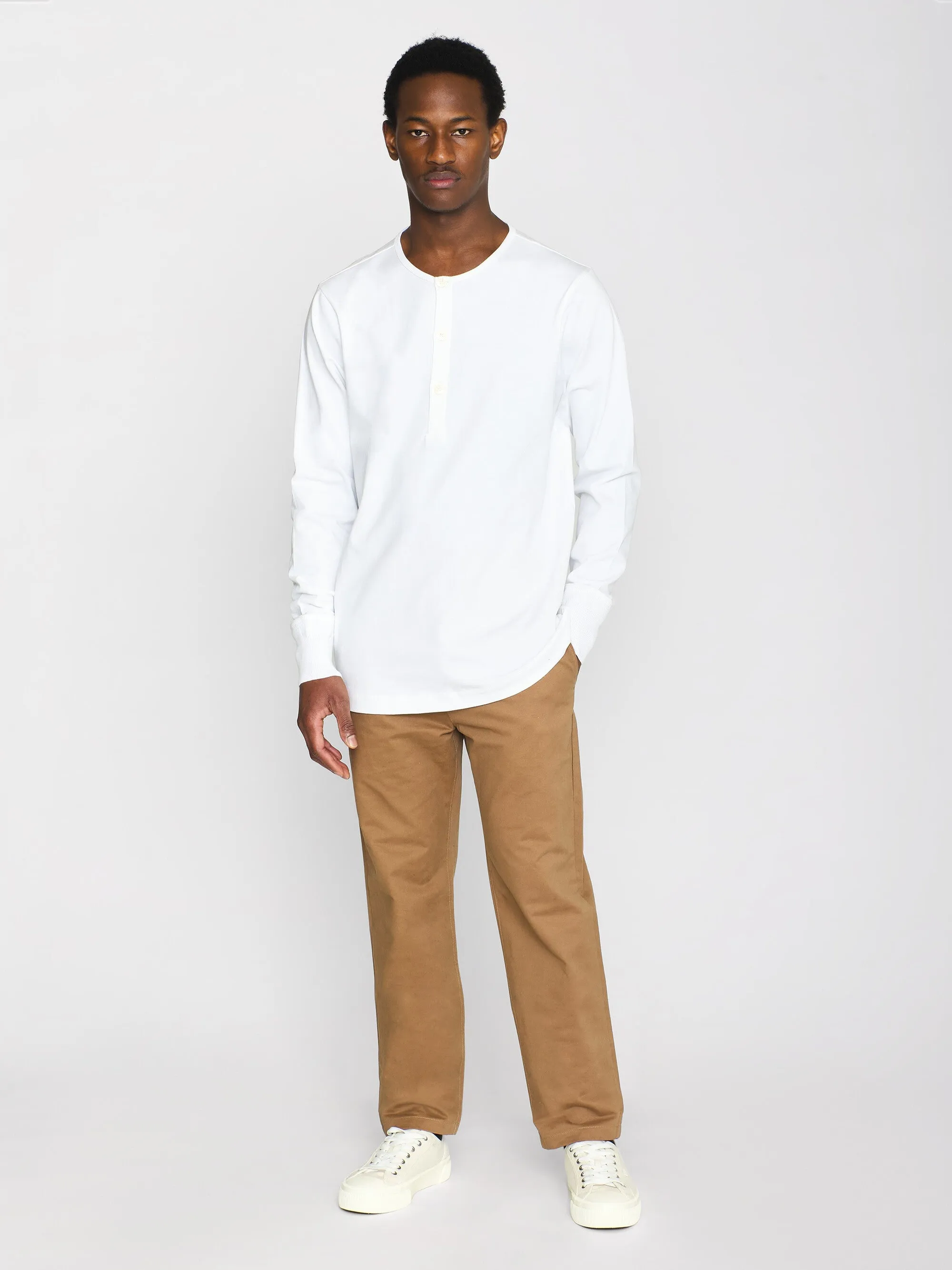 BO long sleeve henley - Regenerative Organic Certified™ - GOTS/Vegan - Bright White