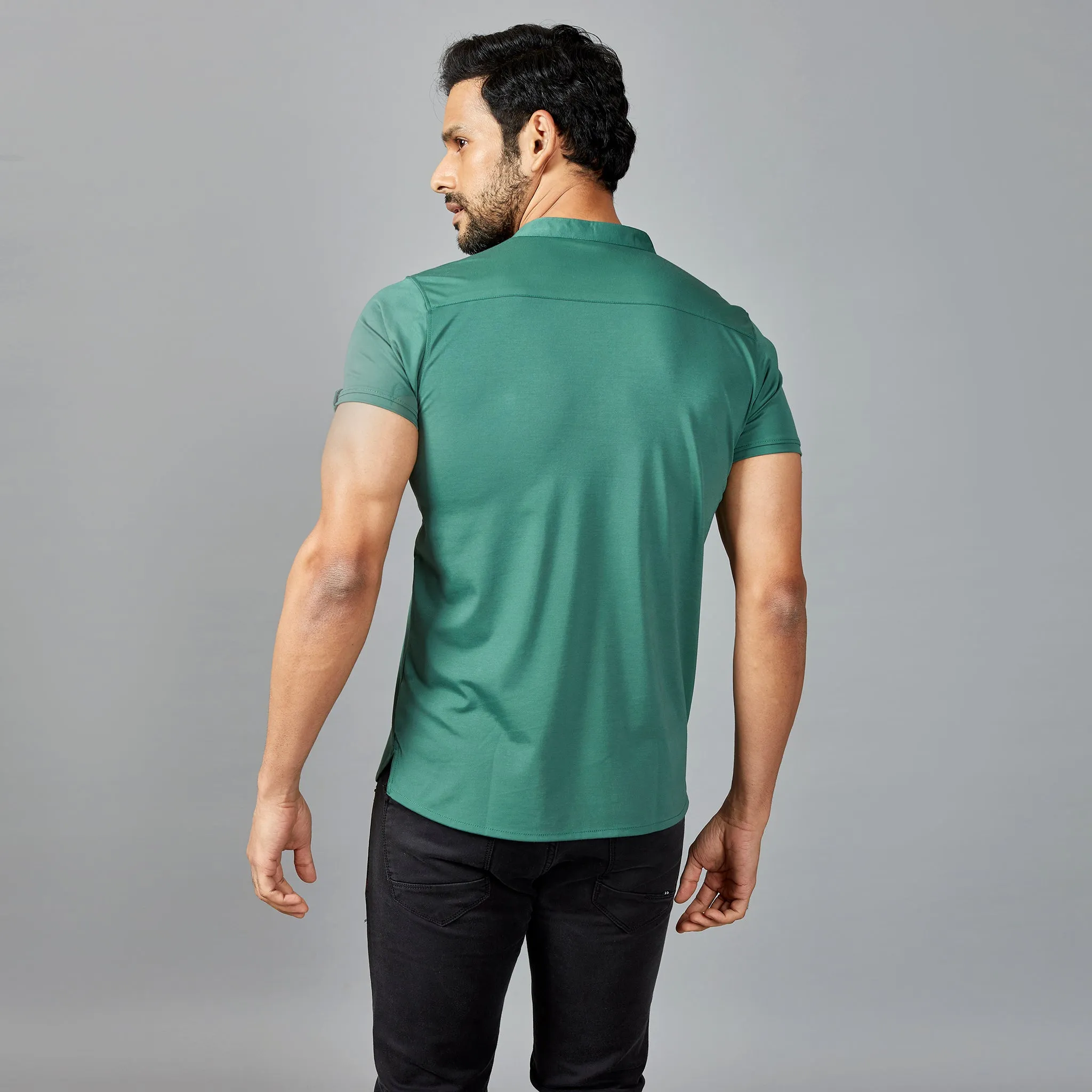 Bottle Green Henley T-shirt.