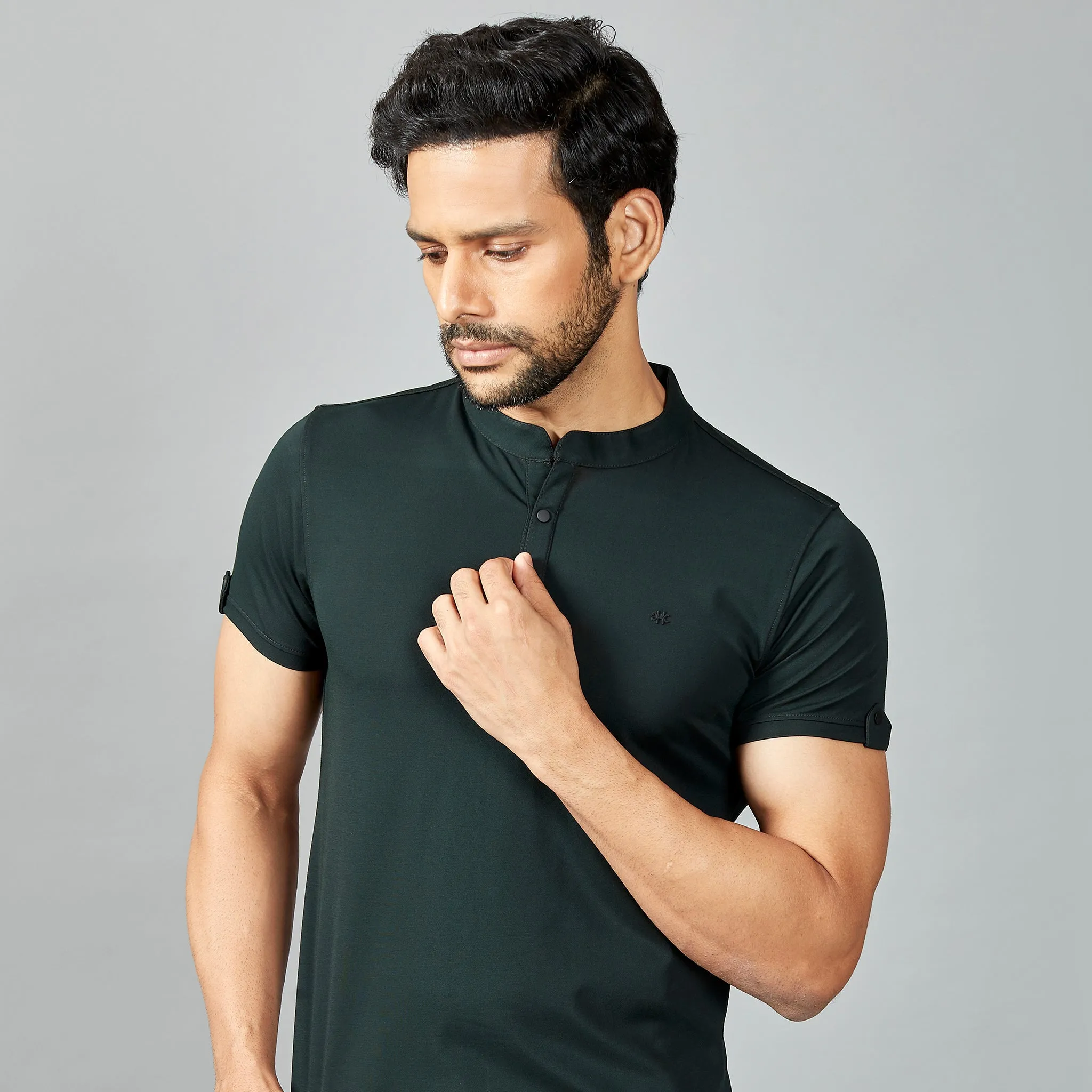 Bottle Green Henley T-shirt.