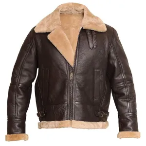 Brown Bomber Shearling Leather Jacket For Men