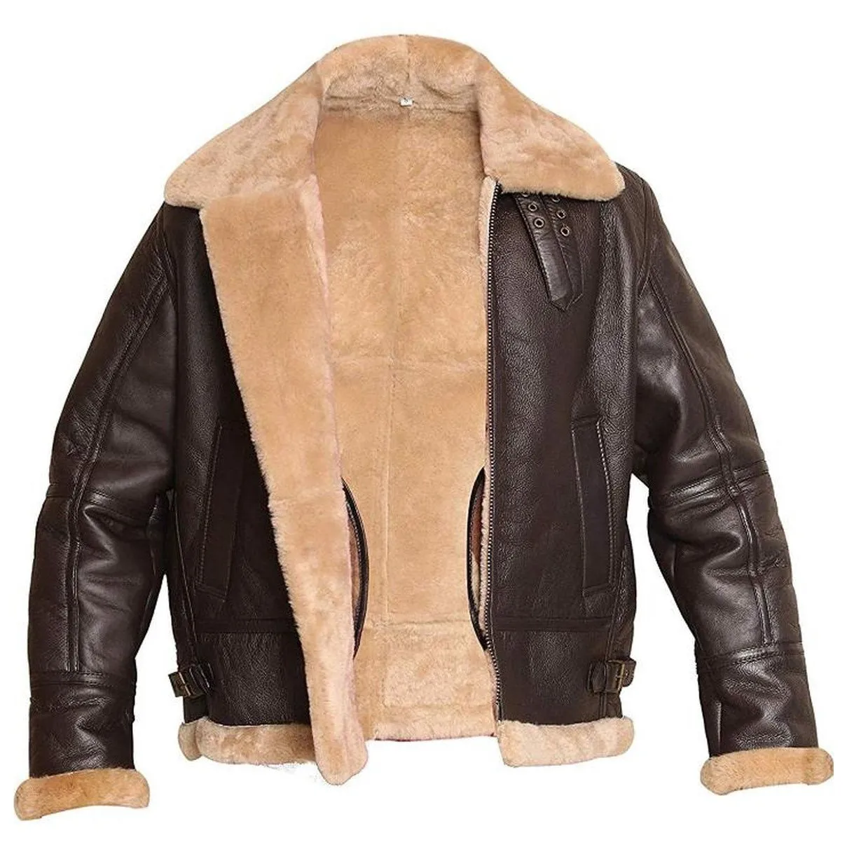 Brown Bomber Shearling Leather Jacket For Men