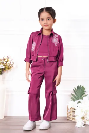 Burgundy Overcoat Styled Co-ord Set for Girls