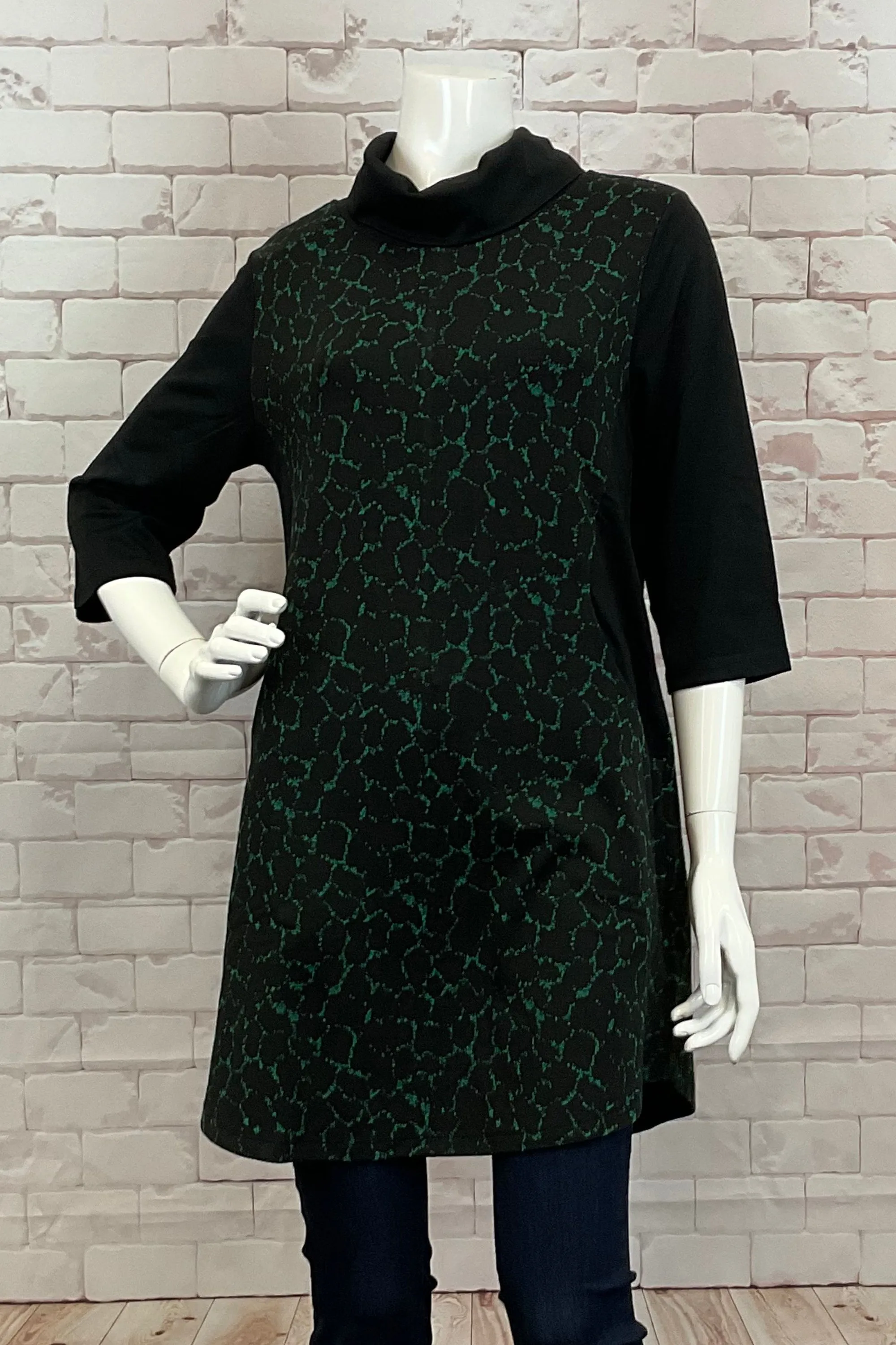 CAT WALK PRINT COWL NECK TUNIC