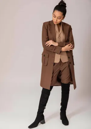 Classic Women's Brown Long Overcoat