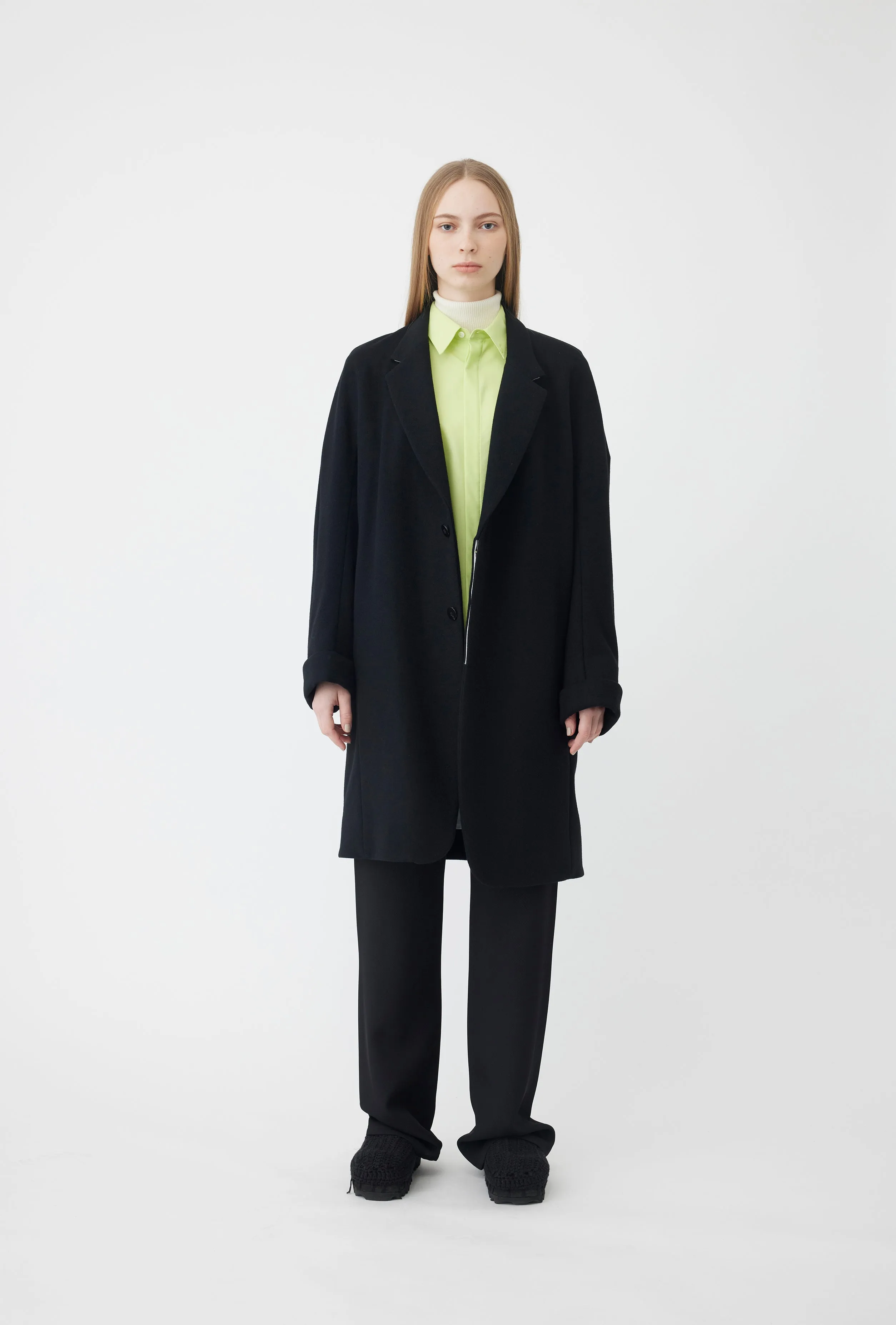 Classic Wool Melton Overcoat in Black