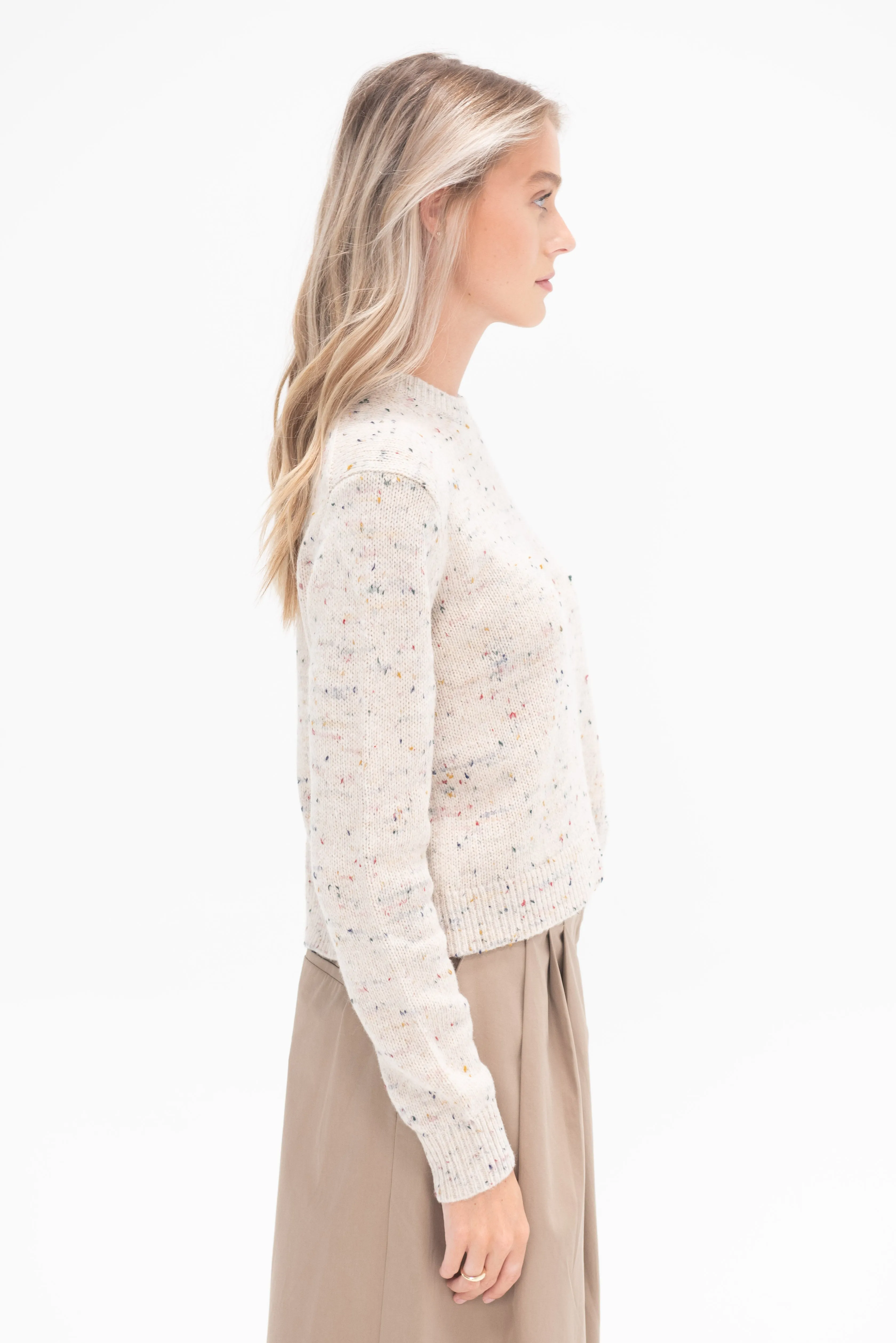 Confetti Shrunken Crewneck Pullover, Cream Multi