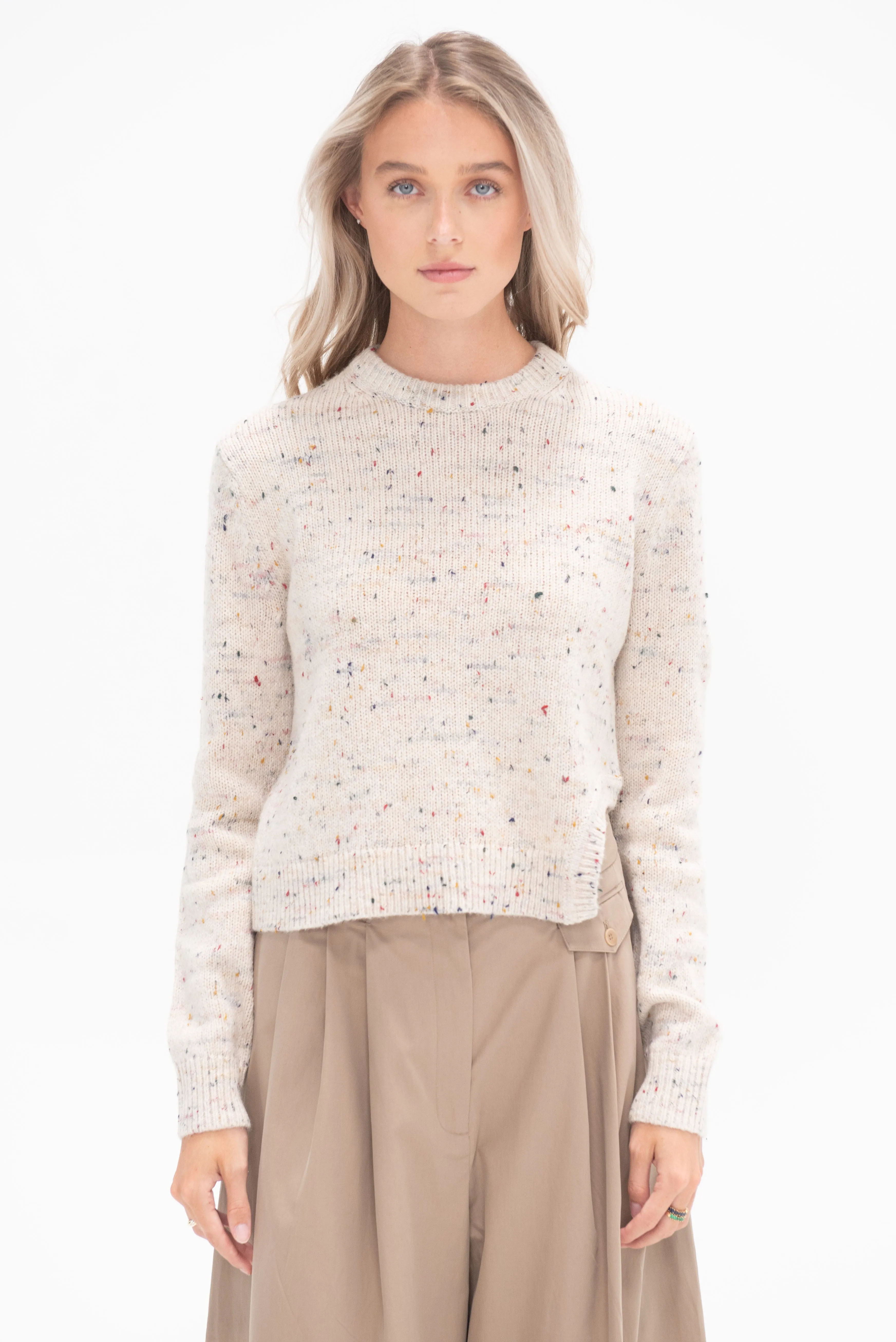 Confetti Shrunken Crewneck Pullover, Cream Multi