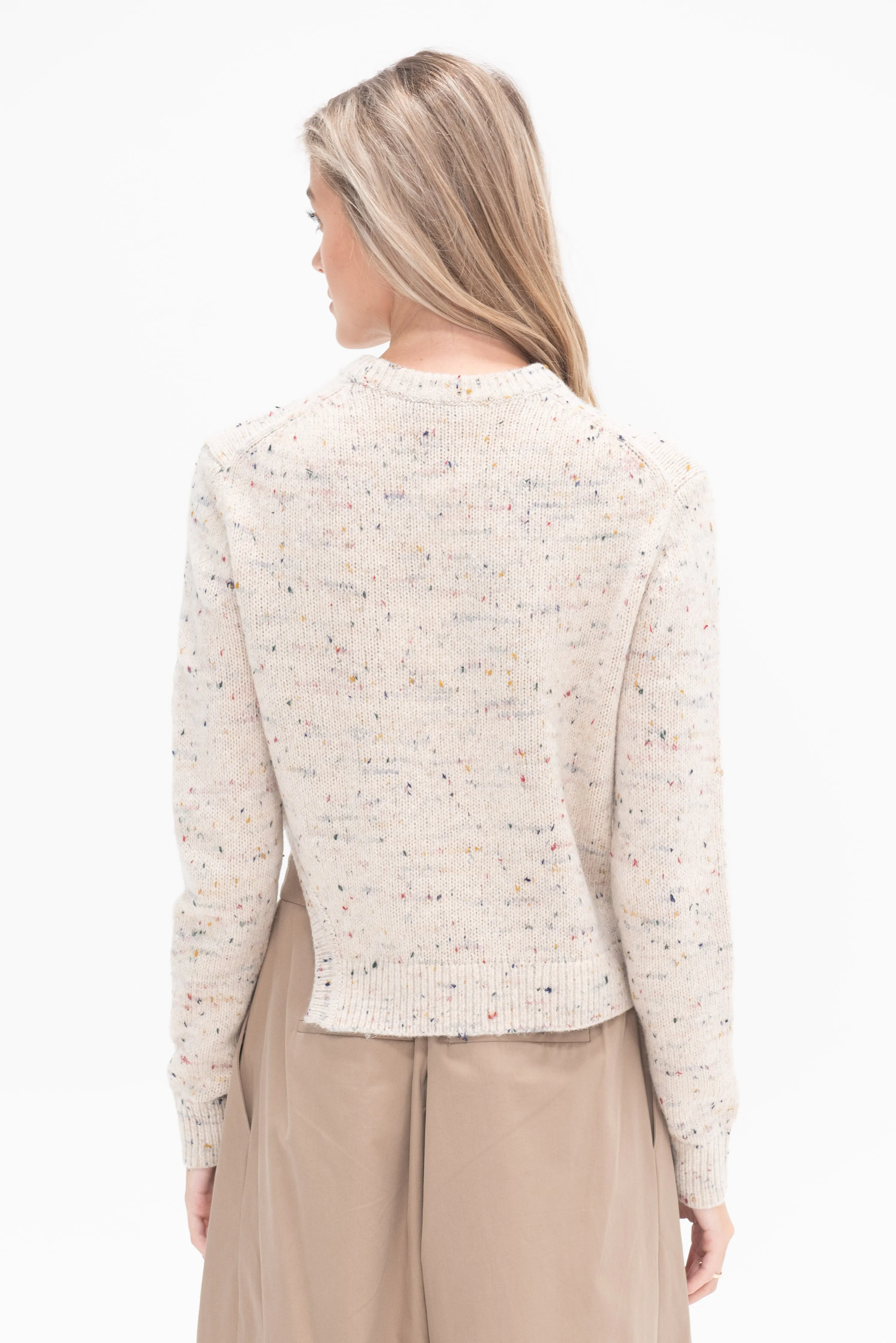 Confetti Shrunken Crewneck Pullover, Cream Multi