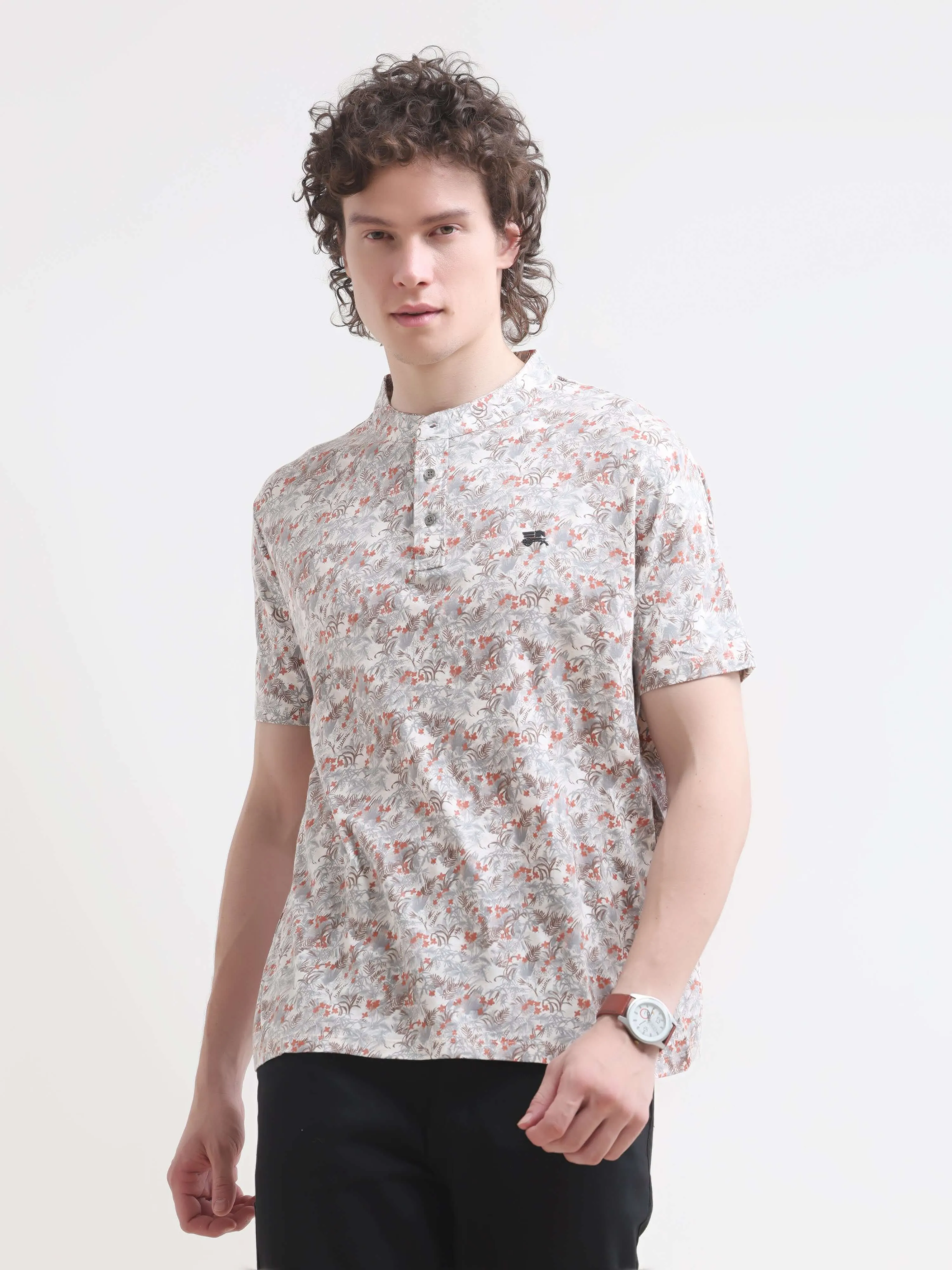 Crimson Grey Tropical Henley T-shirt