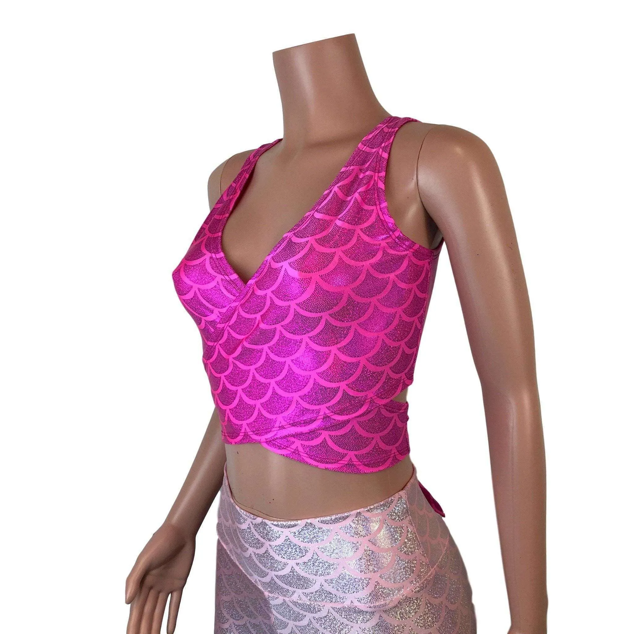 Crop Wrap Top - Hot Pink Mermaid - Choose Sleeve Length