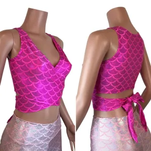 Crop Wrap Top - Hot Pink Mermaid - Choose Sleeve Length