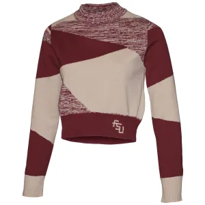 Emerson Street Women's Stacked FSU Logo Heather Knit Long Sleeve Crop Sweater - Garnet/Gold