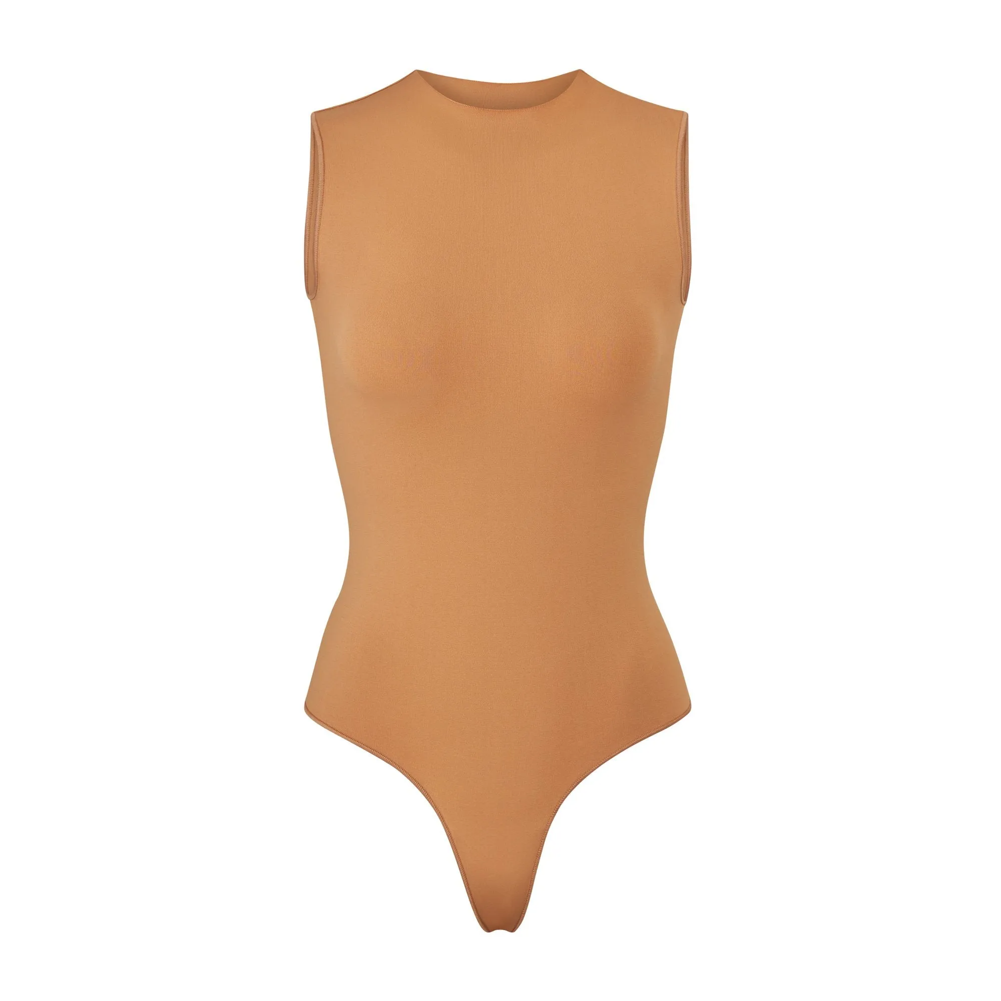 ESSENTIAL CREW NECK SLEEVELESS BODYSUIT | CAMEL