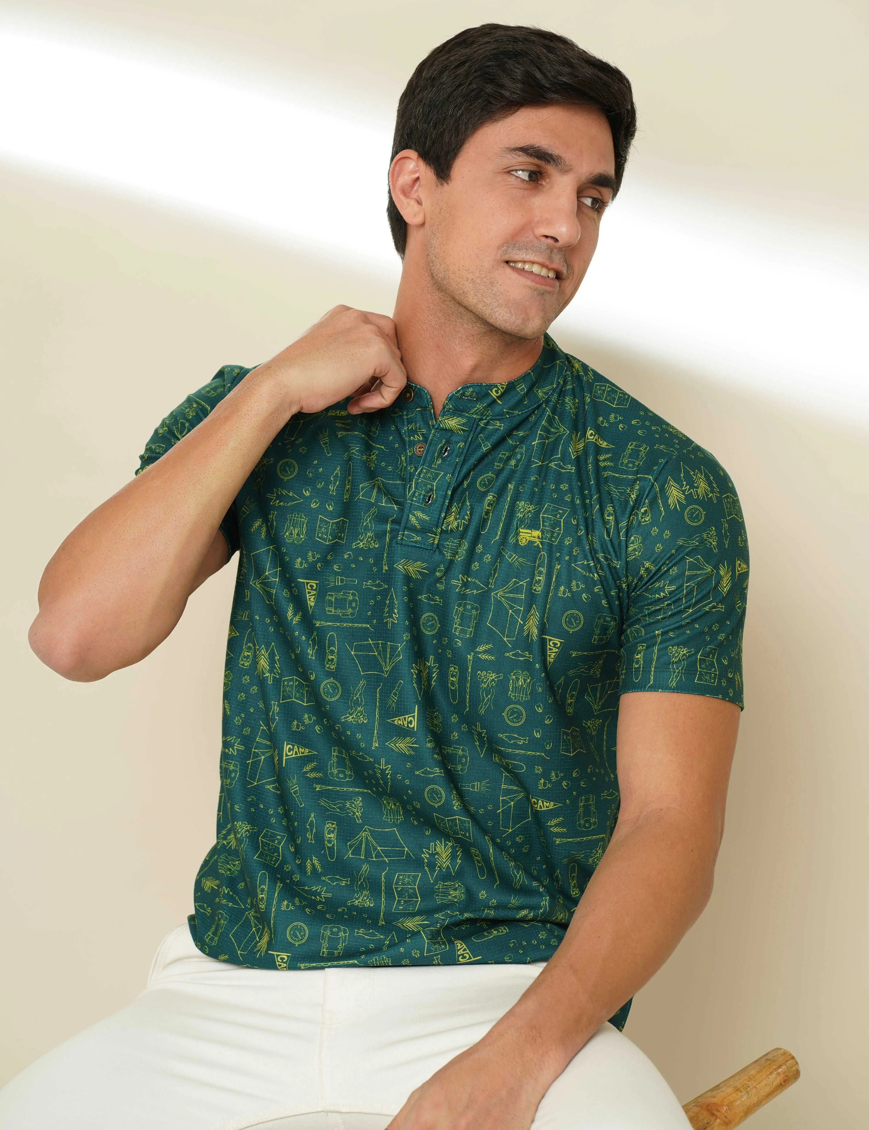 Evergreen printed Henley T-shirt