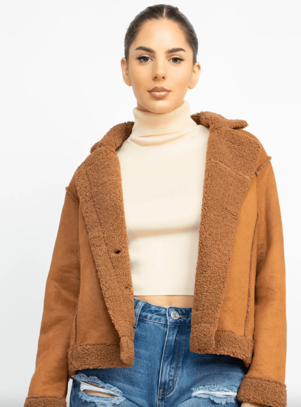 Faux suede Shearling lined short coat HMJ20963