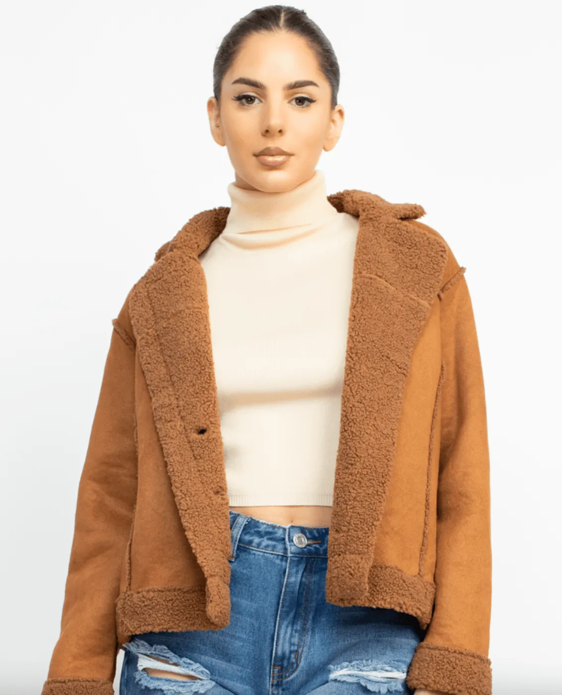 Faux suede Shearling lined short coat HMJ20963