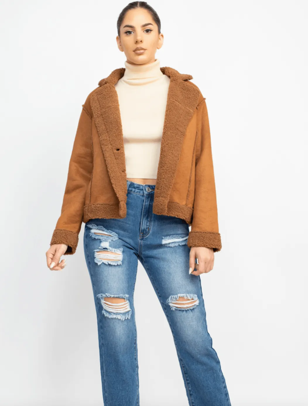 Faux suede Shearling lined short coat HMJ20963