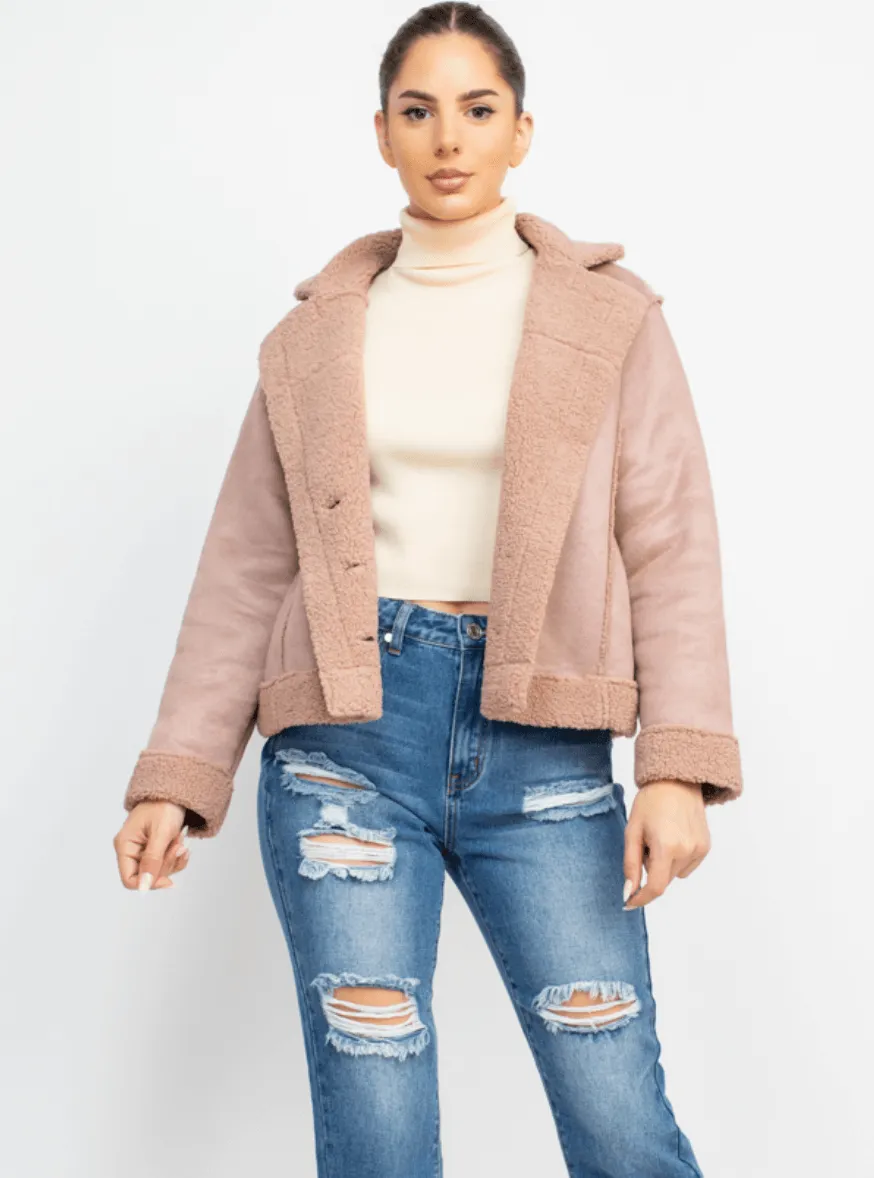 Faux suede Shearling lined short coat HMJ20963