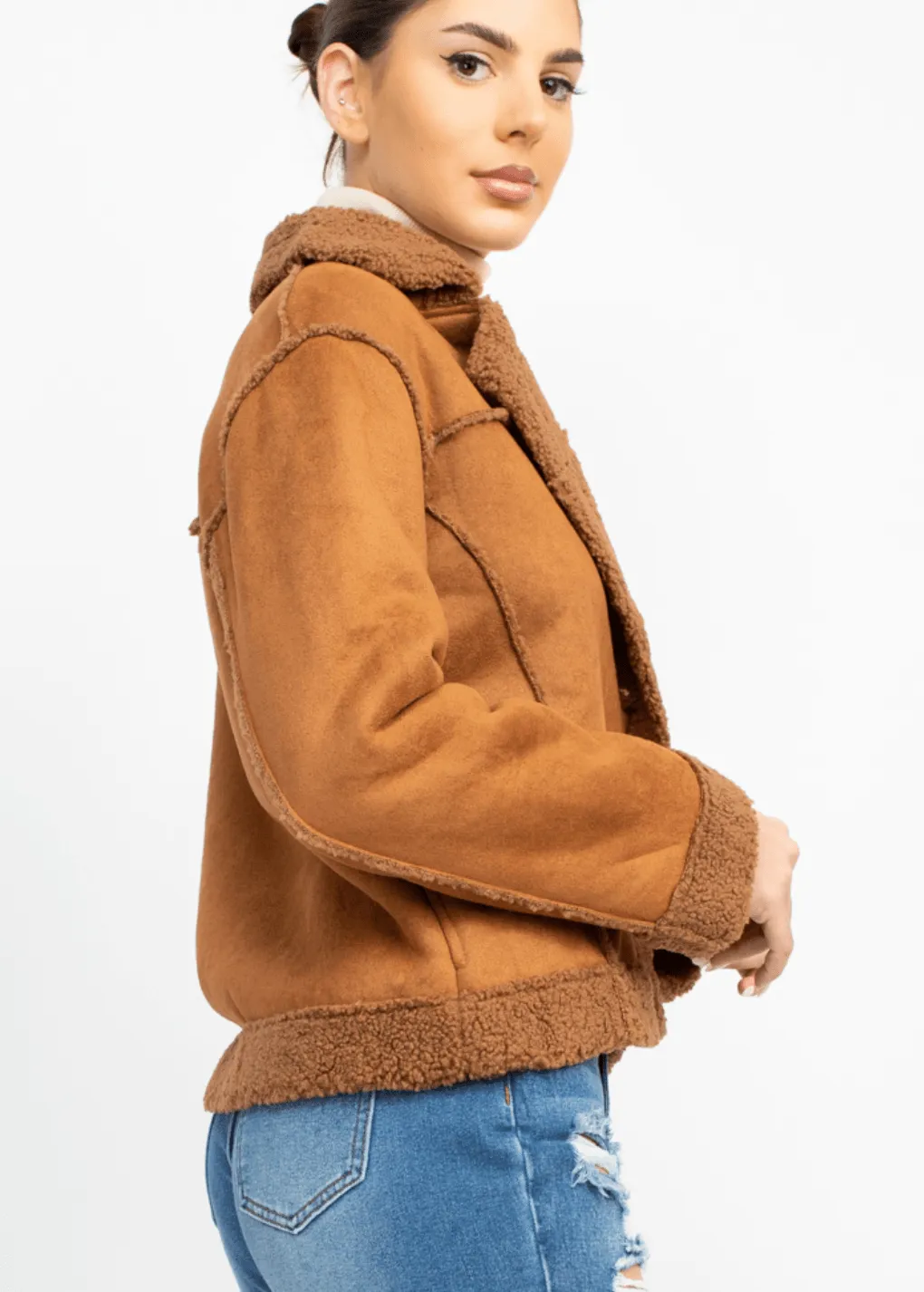 Faux suede Shearling lined short coat HMJ20963