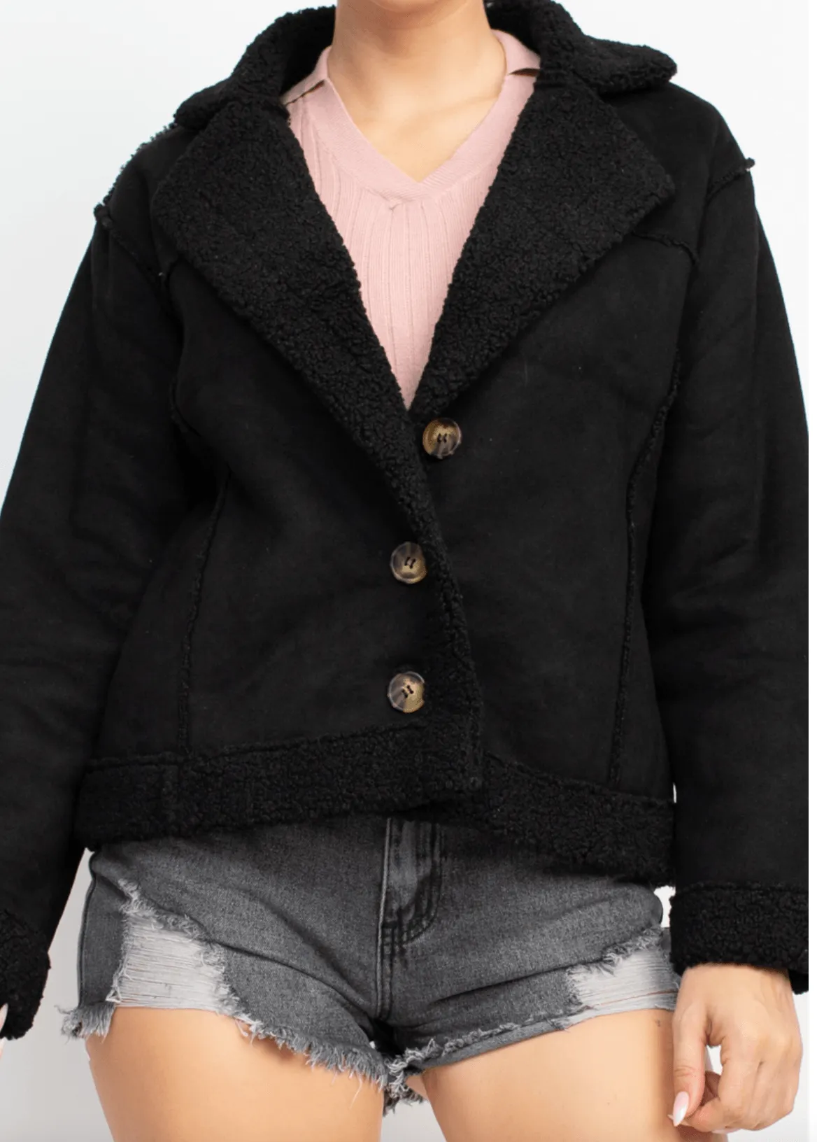 Faux suede Shearling lined short coat HMJ20963