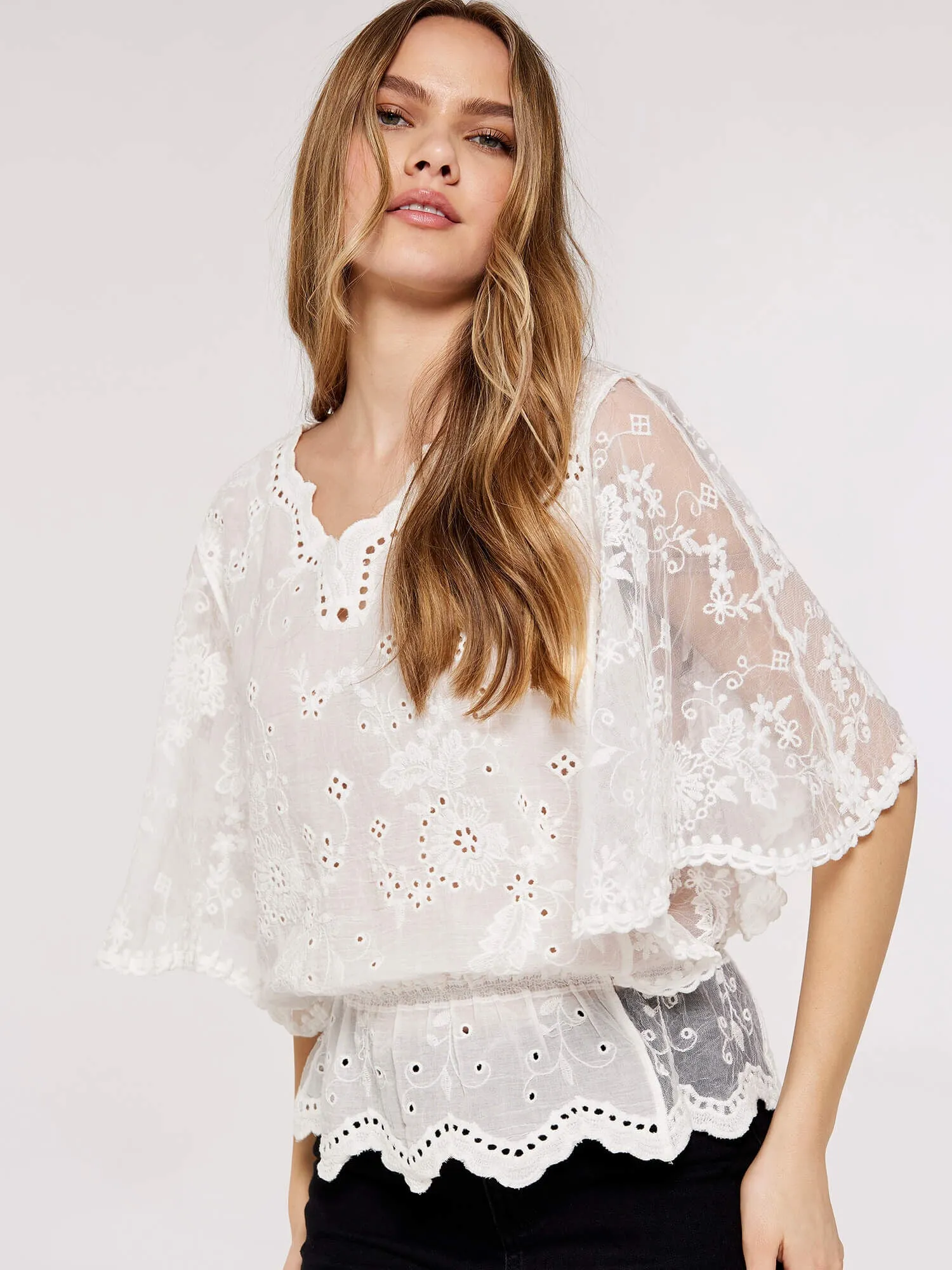 Floral Broderie Batwing Top