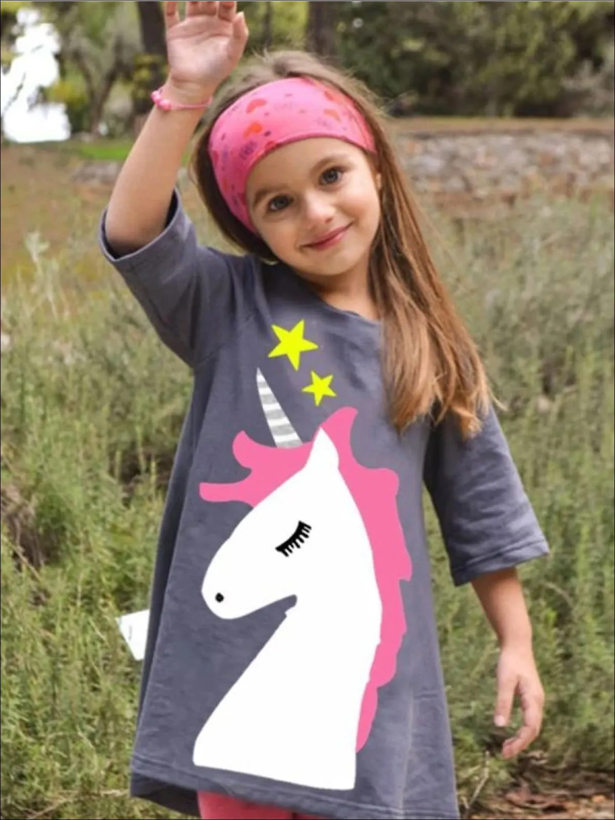 Girls Grey Unicorn Graphic Tunic Dress