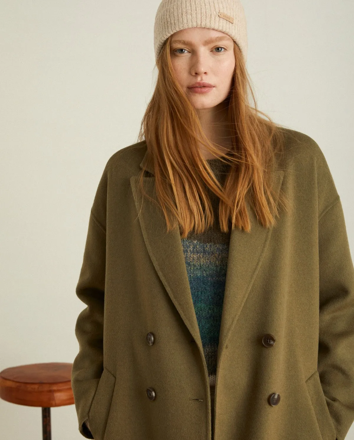 Green handmade long coat by YERSE