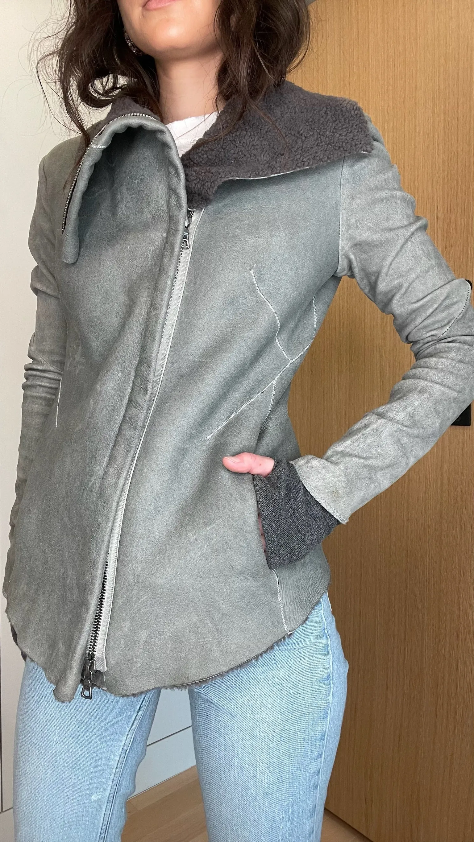 Grey Suede & Shearling Jacket - XS