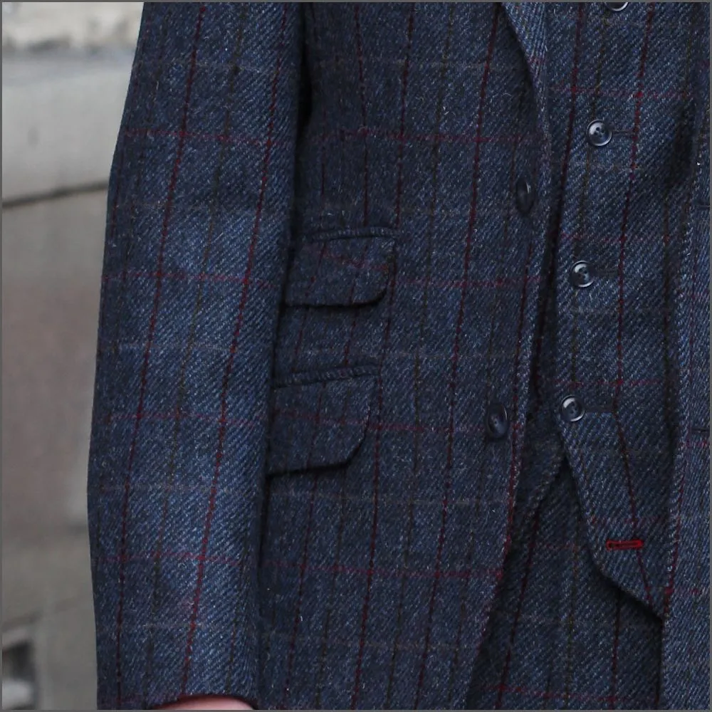 Harris Tweed Blue, Wine Check Jacket>