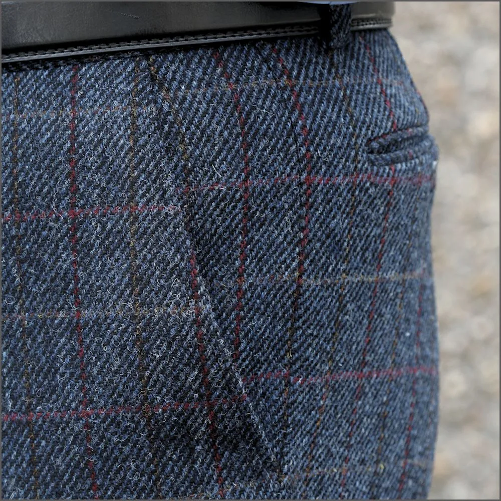 Harris Tweed Blue, Wine Check Trousers--