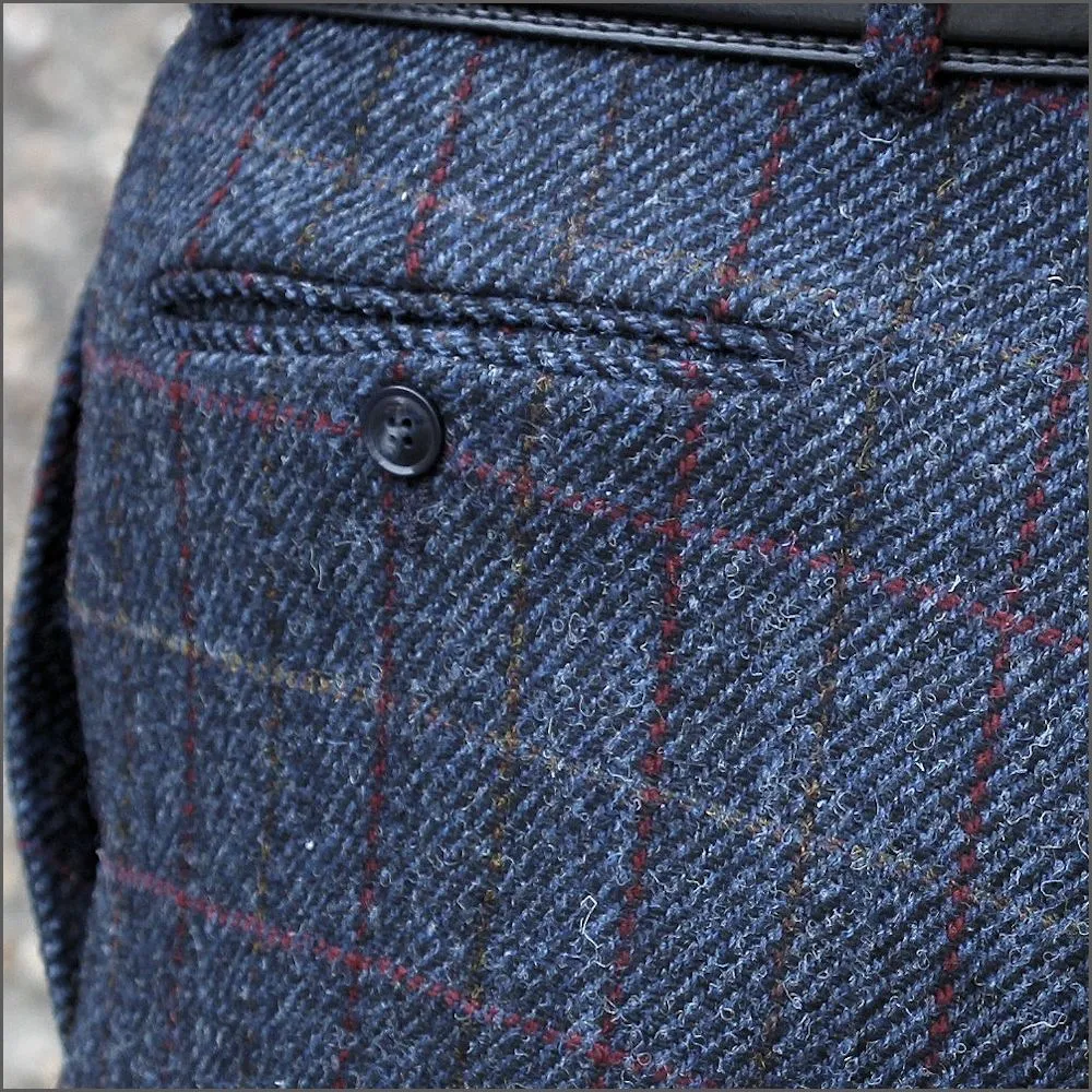 Harris Tweed Blue, Wine Check Trousers--