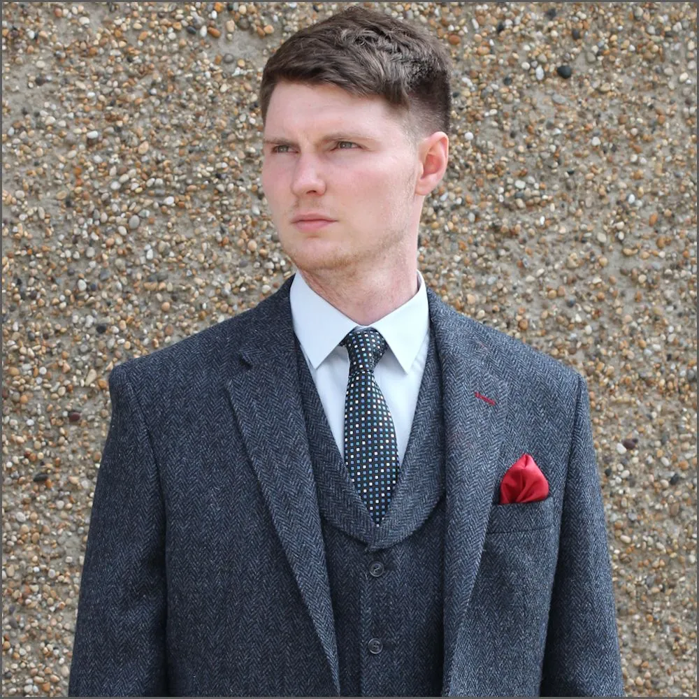 Harris Tweed Dark Blue Herringbone Jacket>>