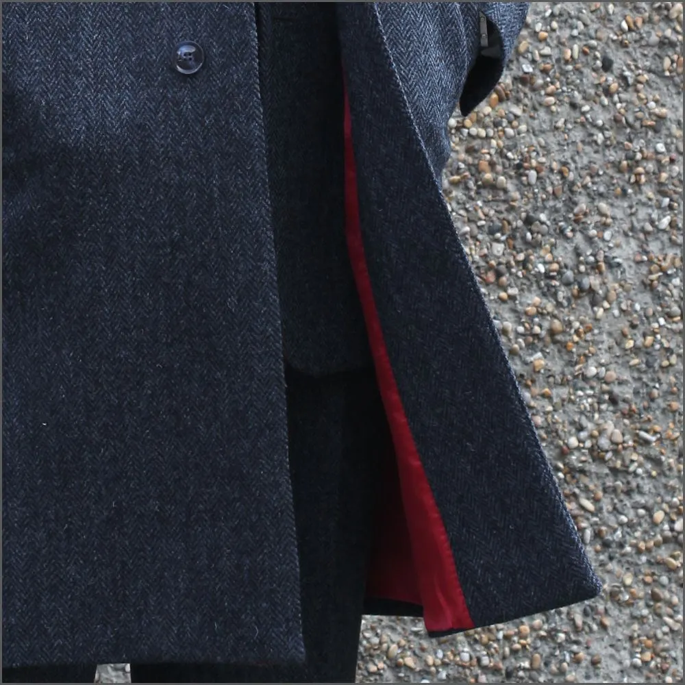 Harris Tweed Dark Blue Herringbone Overcoat--