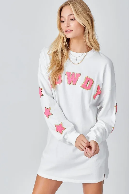 Howdy Patch Crewneck Oversize Sweatshirt Tunic - Ivory