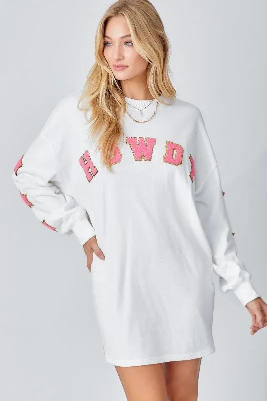 Howdy Patch Crewneck Oversize Sweatshirt Tunic - Ivory