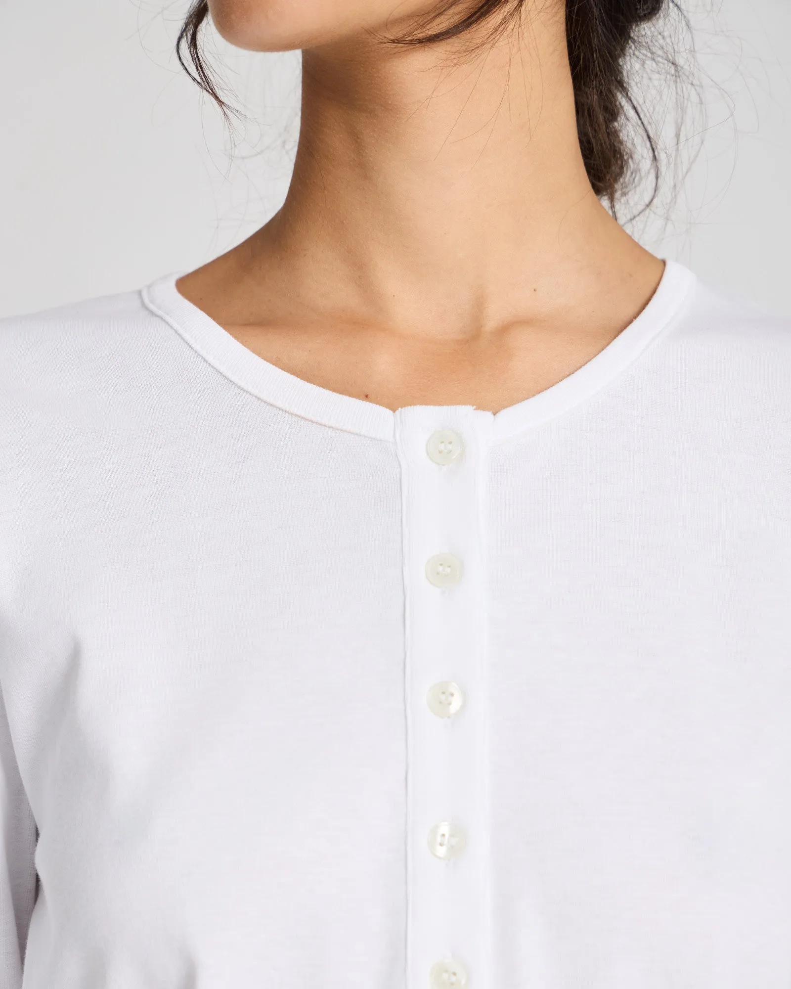 Ida Cotton 1x1 RIB Henley Tee GOTS 243975 - White