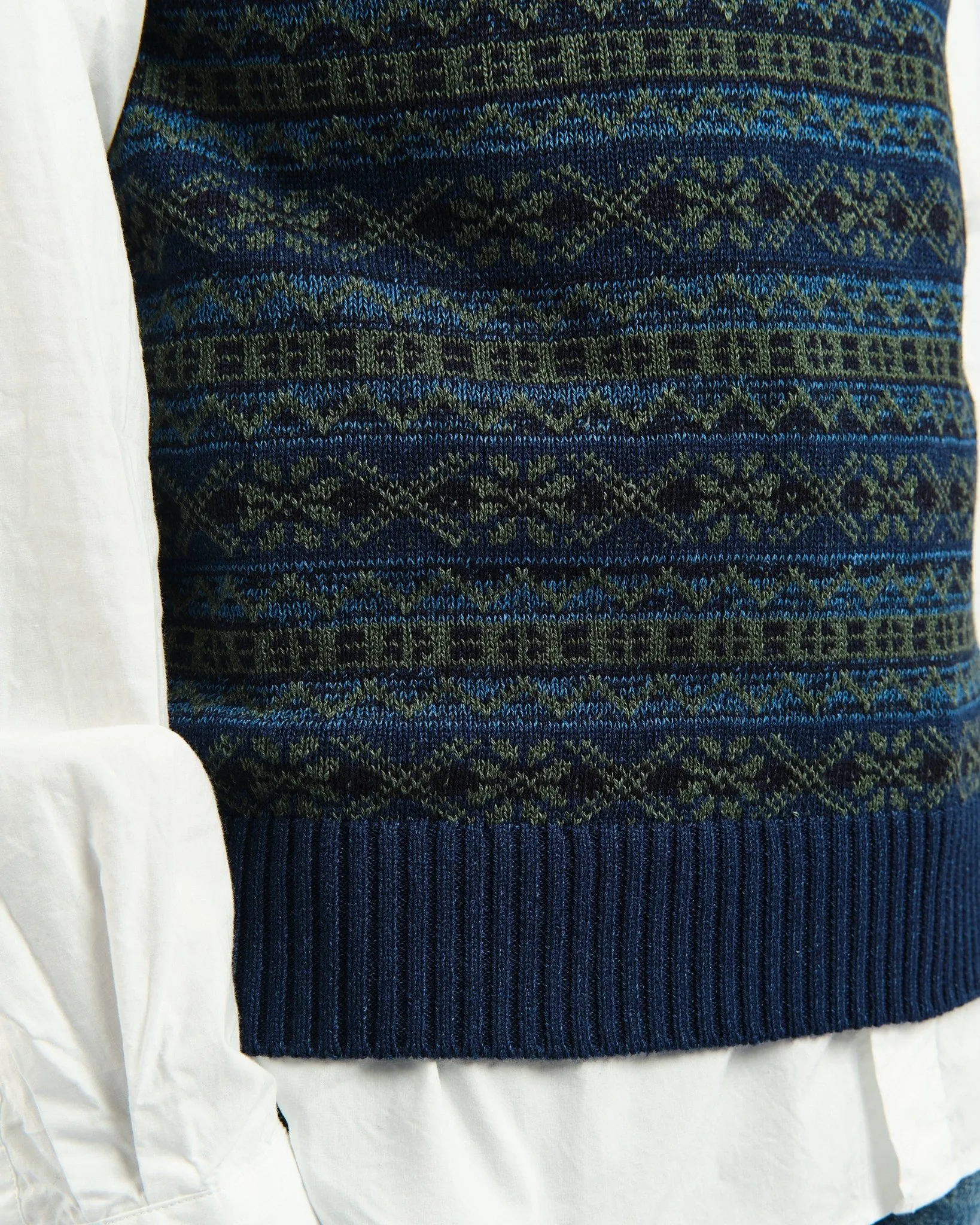 Indigo Knit Vest Fair isle Pattern Indigo Green