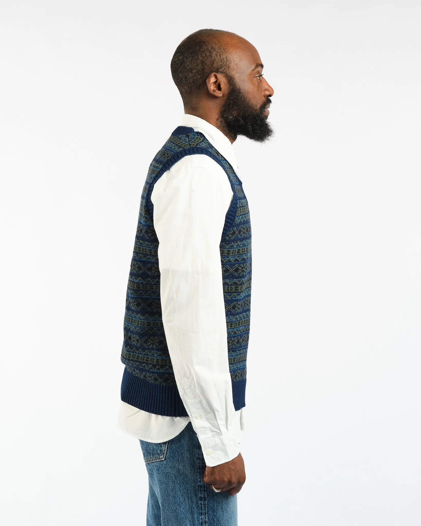 Indigo Knit Vest Fair isle Pattern Indigo Green