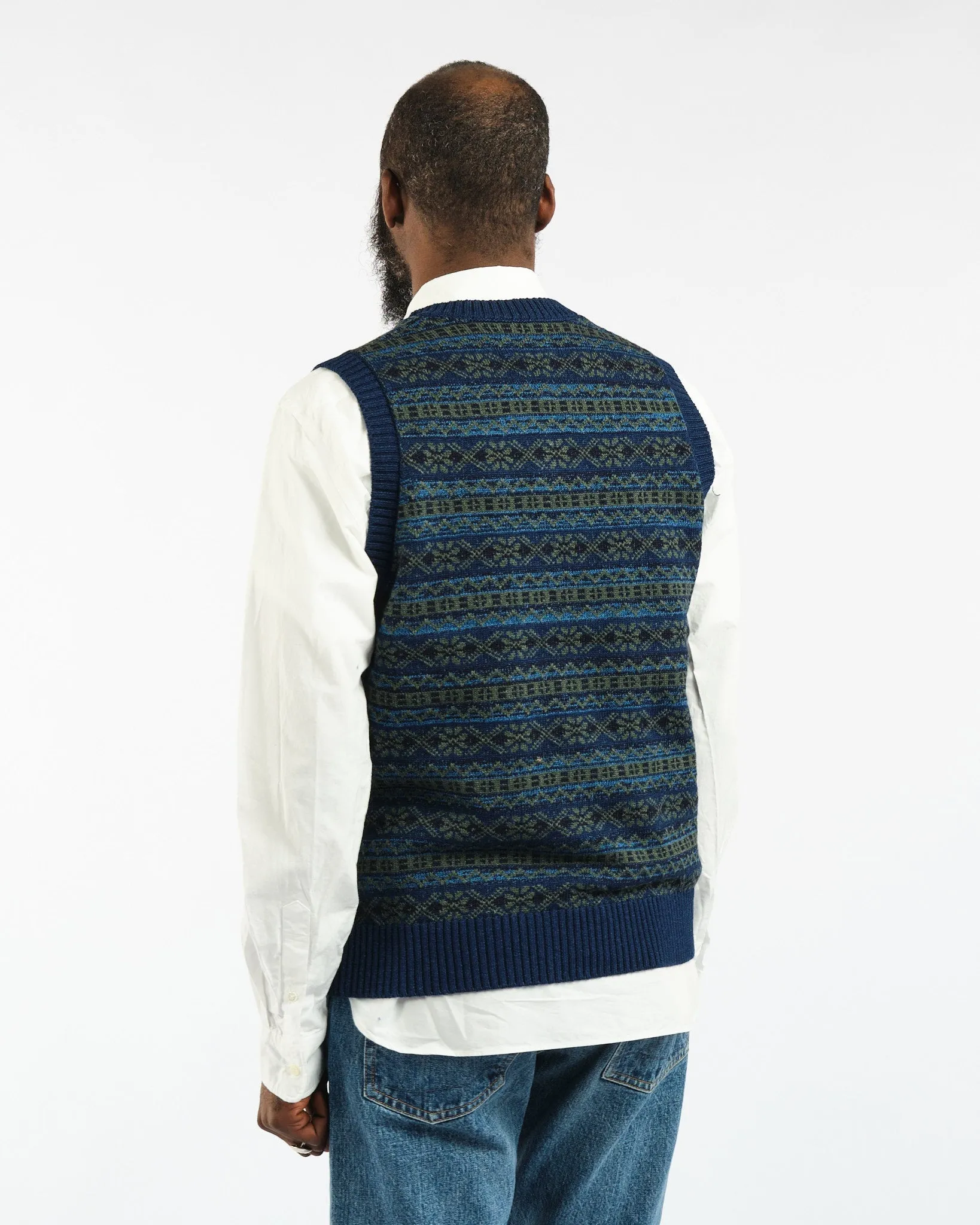 Indigo Knit Vest Fair isle Pattern Indigo Green