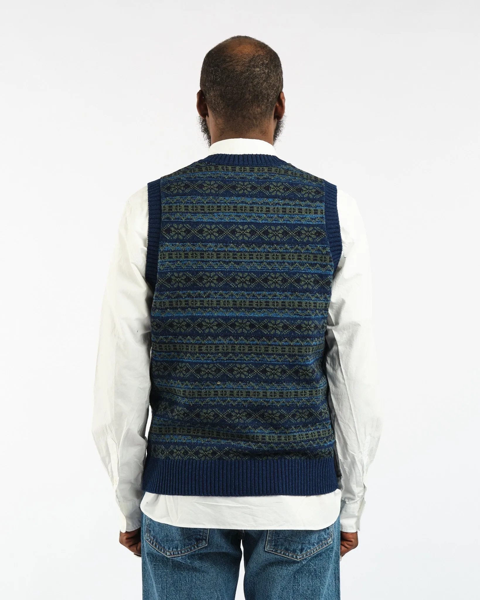 Indigo Knit Vest Fair isle Pattern Indigo Green