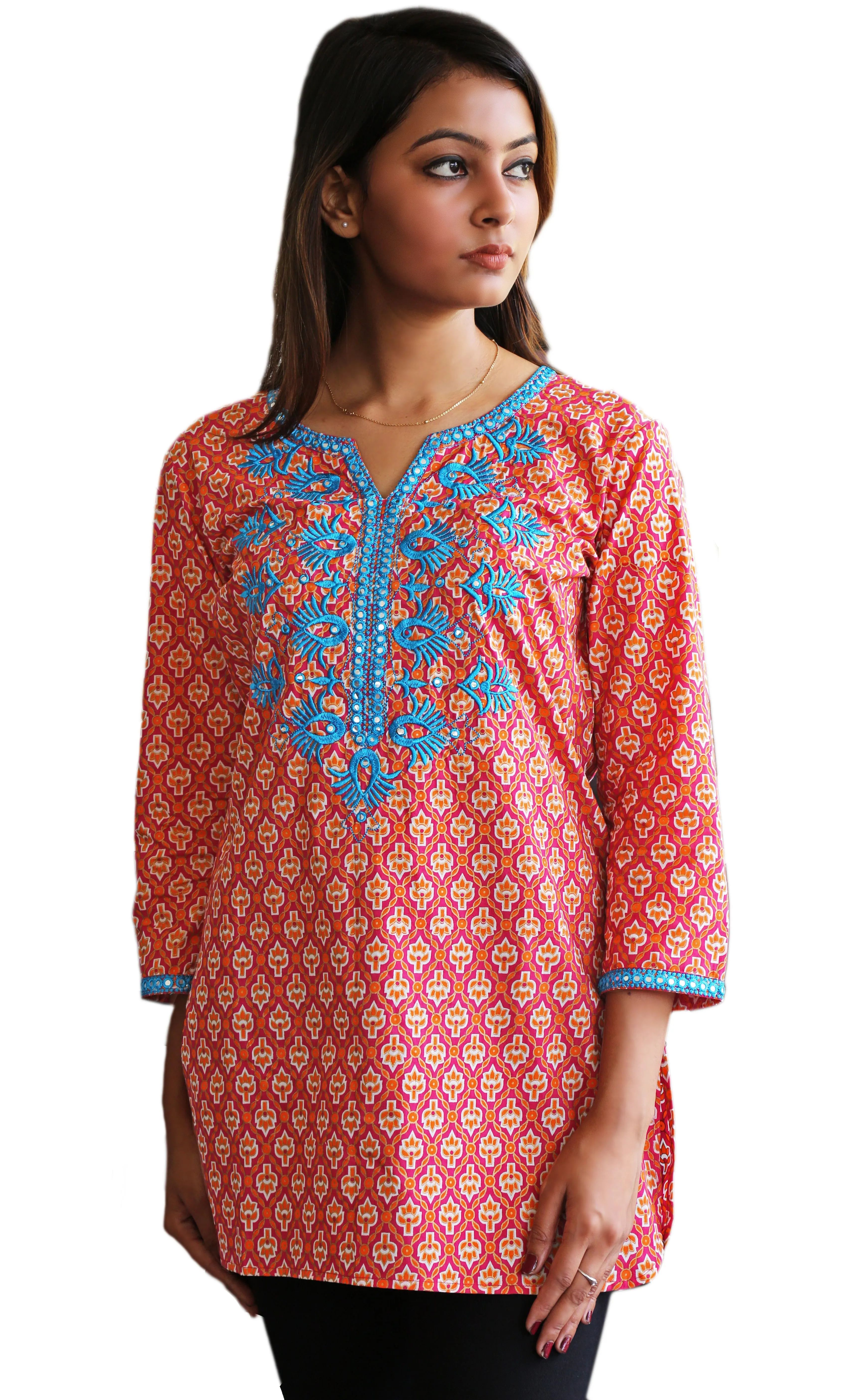 IVY Embroidered Mirror Work Printed Pure Cotton Tunic